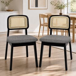 Set of 2 Black Rattan Woven Dining Chairs