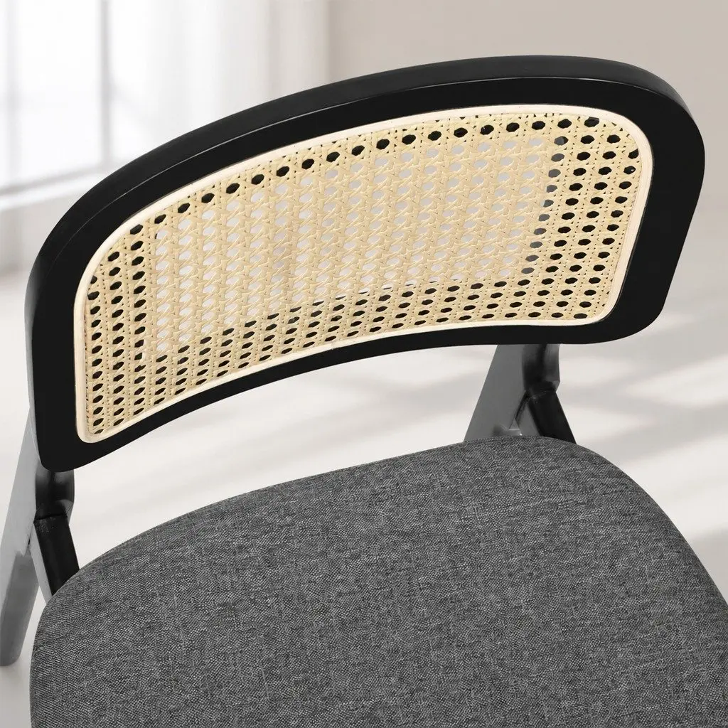 Set of 2 Black Rattan Woven Dining Chairs