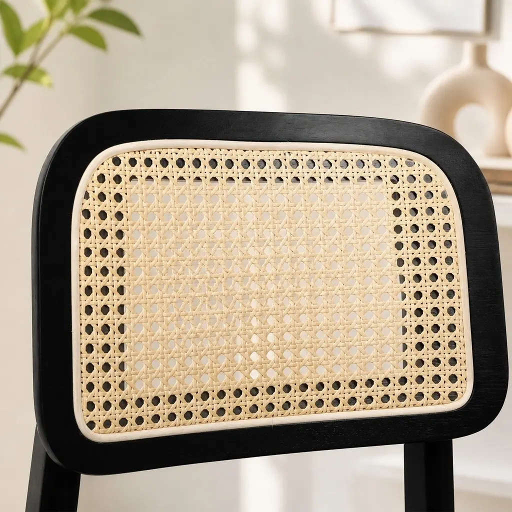 Set of 2 Black Rattan Woven Dining Chairs