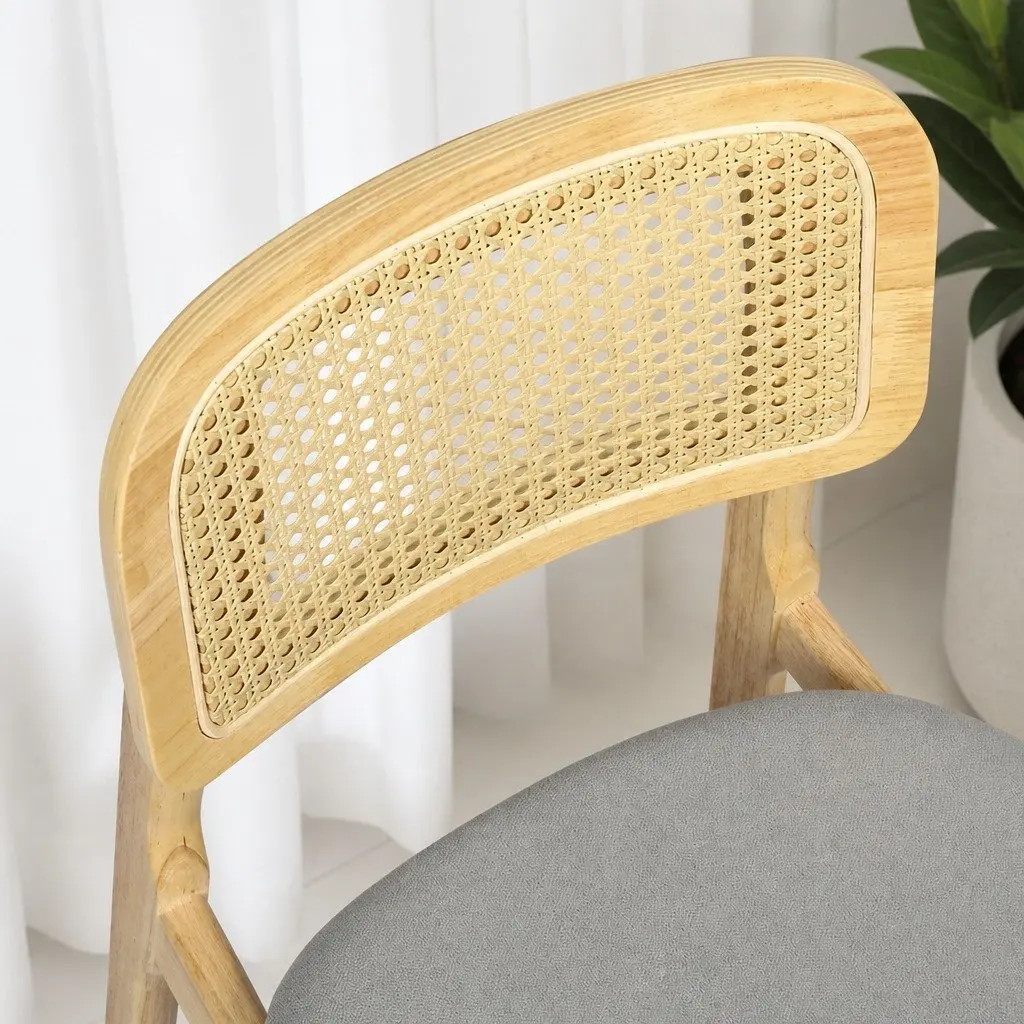 Set of 2 Natural Rattan Dining Chairs with Wooden Frame