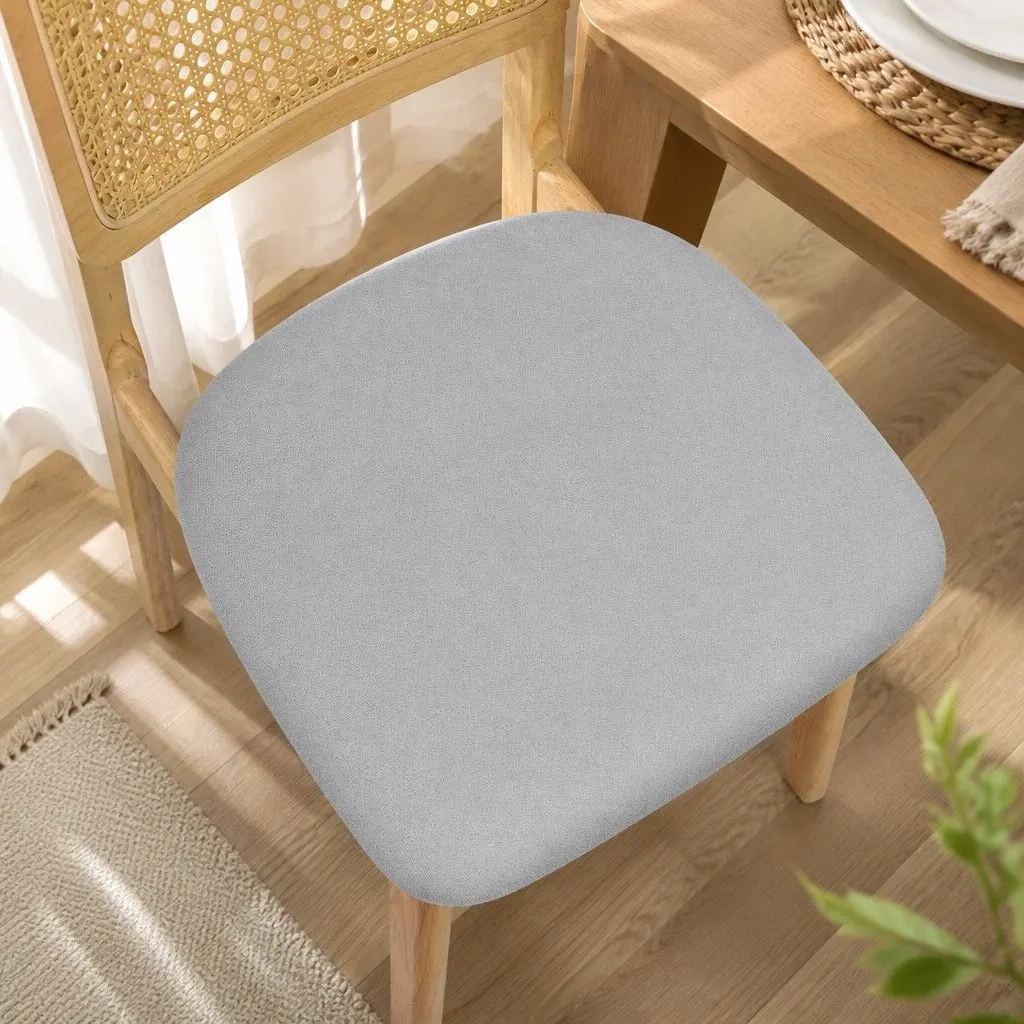 Set of 2 Natural Rattan Dining Chairs with Wooden Frame