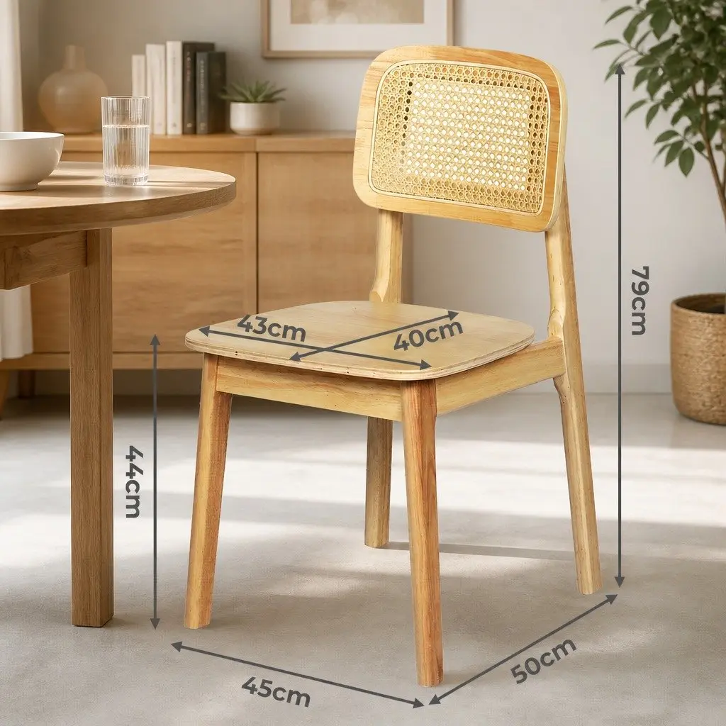 Dining Chair Rattan Cane Wooden Armless Natural 4 Piece