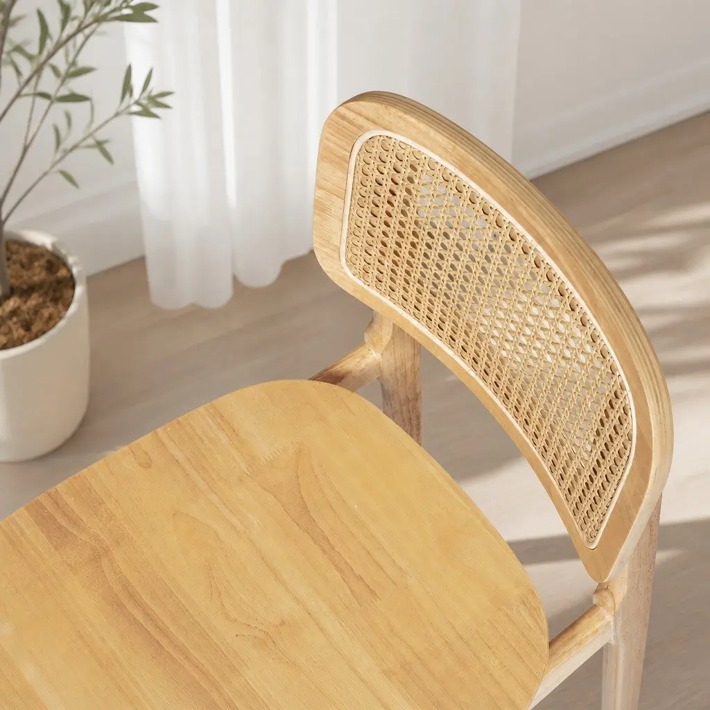 Dining Chair Rattan Cane Wooden Armless Natural 4 Piece