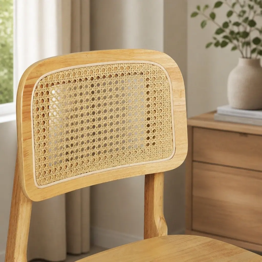 Dining Chair Rattan Cane Wooden Armless Natural 4 Piece