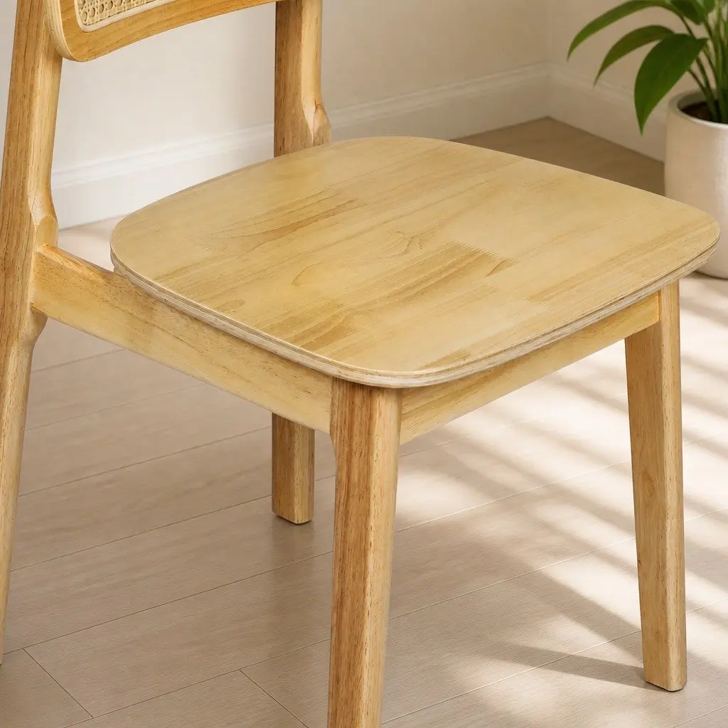 Dining Chair Rattan Cane Wooden Armless Natural 4 Piece
