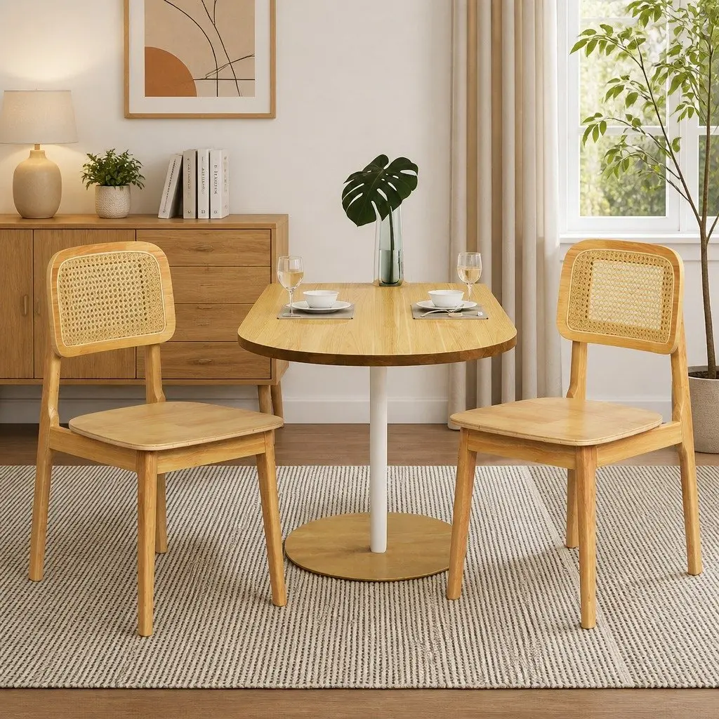 Dining Chair Rattan Cane Wooden Armless Natural 4 Piece
