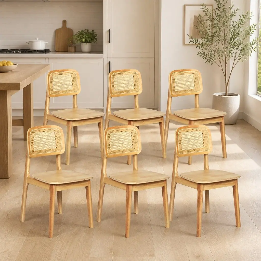 Dining Chair Set of 6 with Rattan Backs