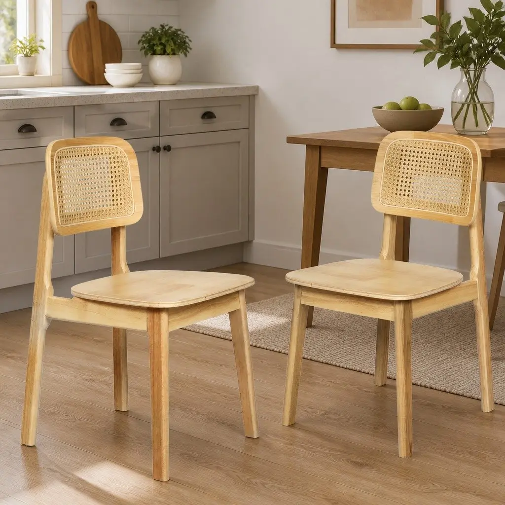 Dining Chair Set of 6 with Rattan Backs