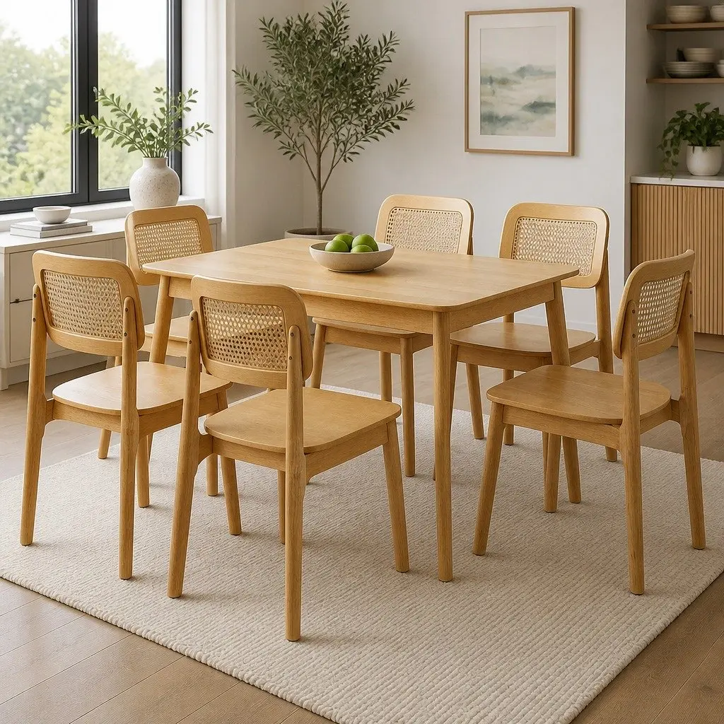 Dining Chair Set of 6 with Rattan Backs