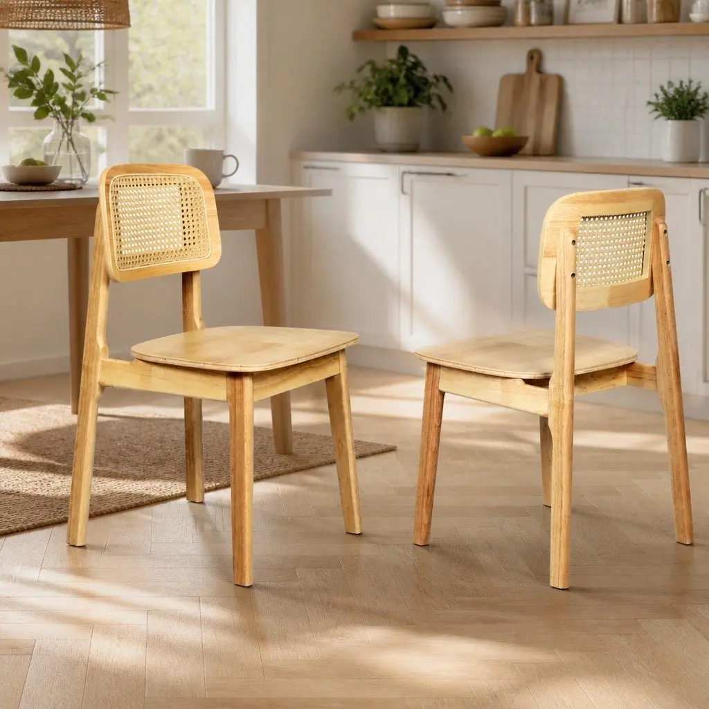 Dining Chair Set of 6 with Rattan Backs
