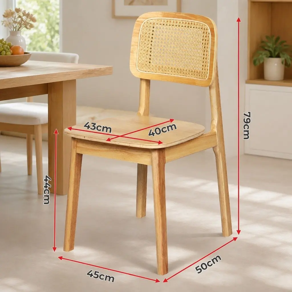 Dining Chair Set of 8 Natural Cane Rattan Weave Wooden Kitchen Chairs