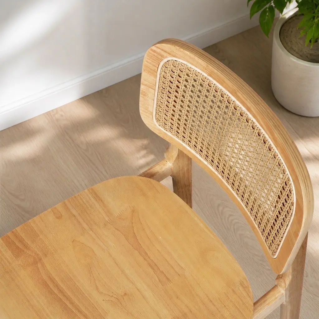 Dining Chair Set of 8 Natural Cane Rattan Weave Wooden Kitchen Chairs