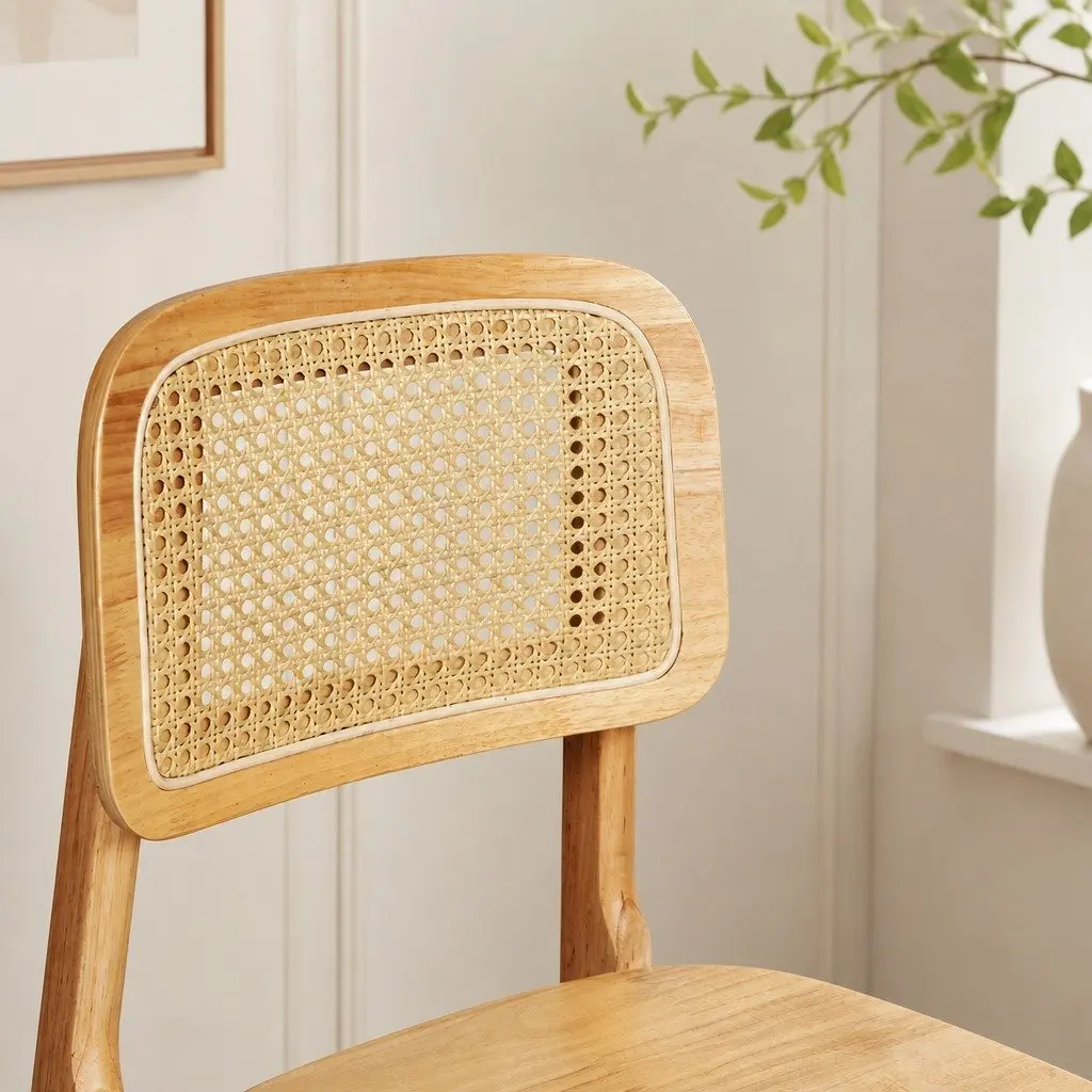 Dining Chair Set of 8 Natural Cane Rattan Weave Wooden Kitchen Chairs
