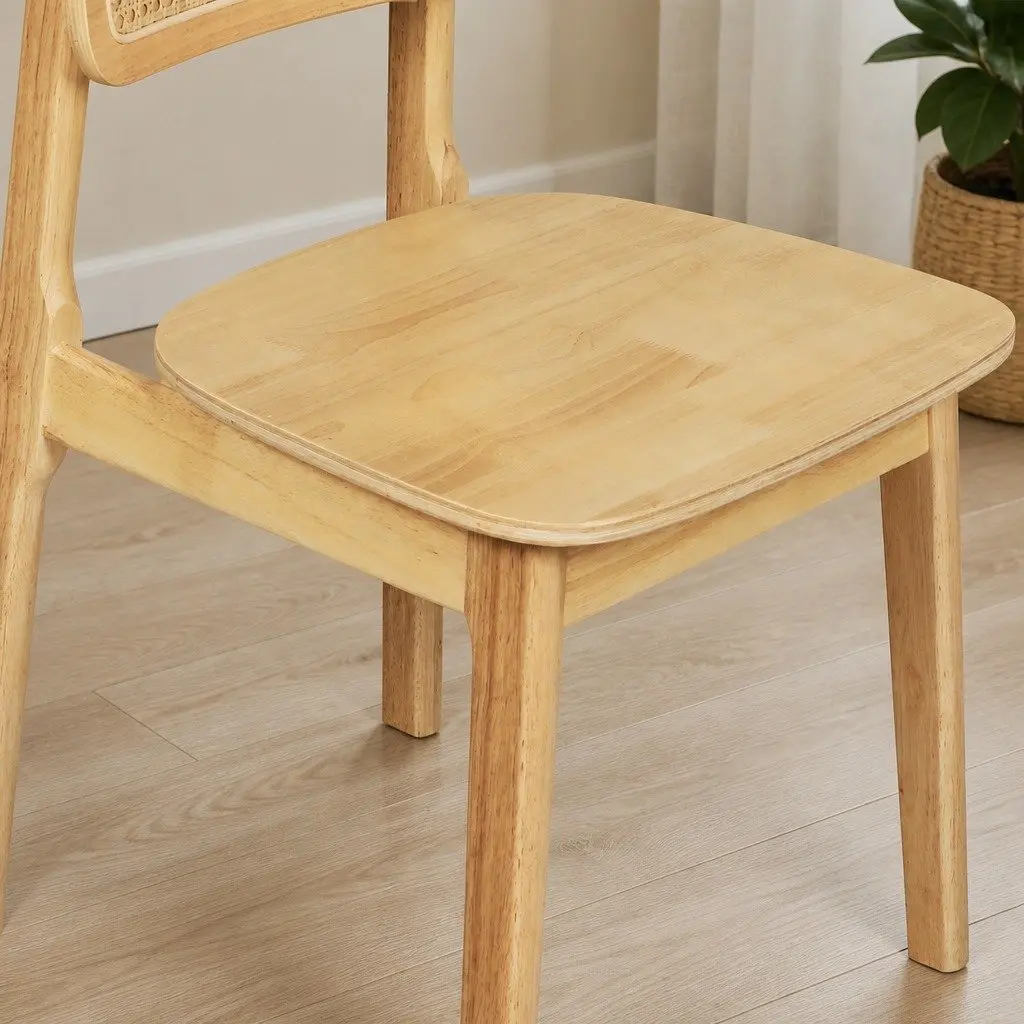 Dining Chair Set of 8 Natural Cane Rattan Weave Wooden Kitchen Chairs
