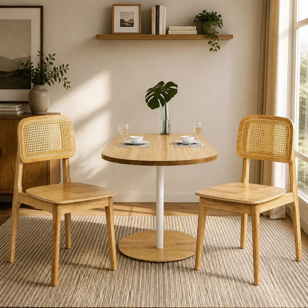 Dining Chair Set of 8 Natural Cane Rattan Weave Wooden Kitchen Chairs