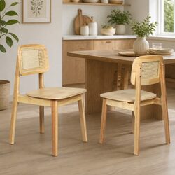 Durable Wooden Dining Chairs Set of 2 with Cane Rattan