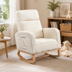 Comfortable Rocking Chair and Ottoman Set with Pocket
