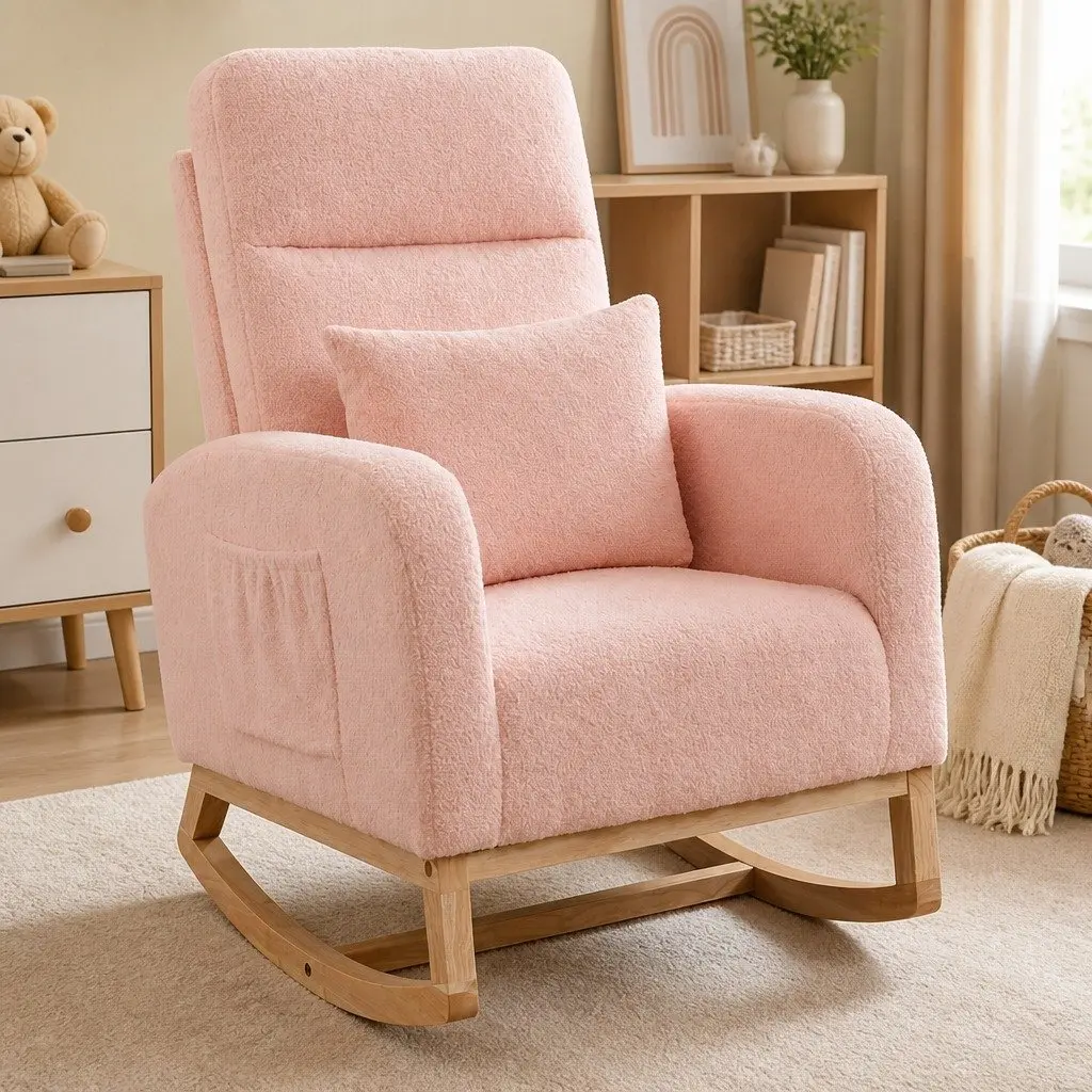 Rocking Chair Ottoman Footrest Set Nursery Living Room Relaxation Teddy Plush