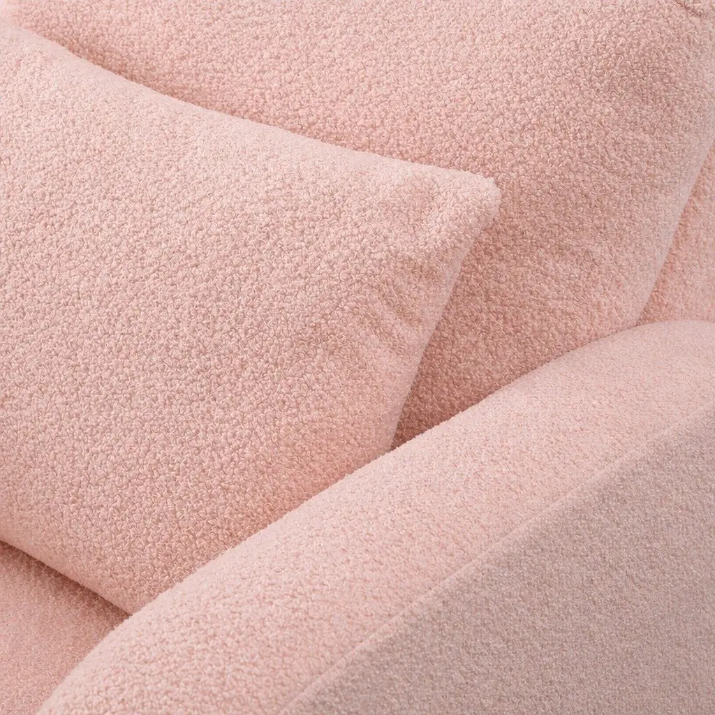 Rocking Chair Ottoman Footrest Set Pink Teddy Plush Ergonomic High Backrest Solid Wood