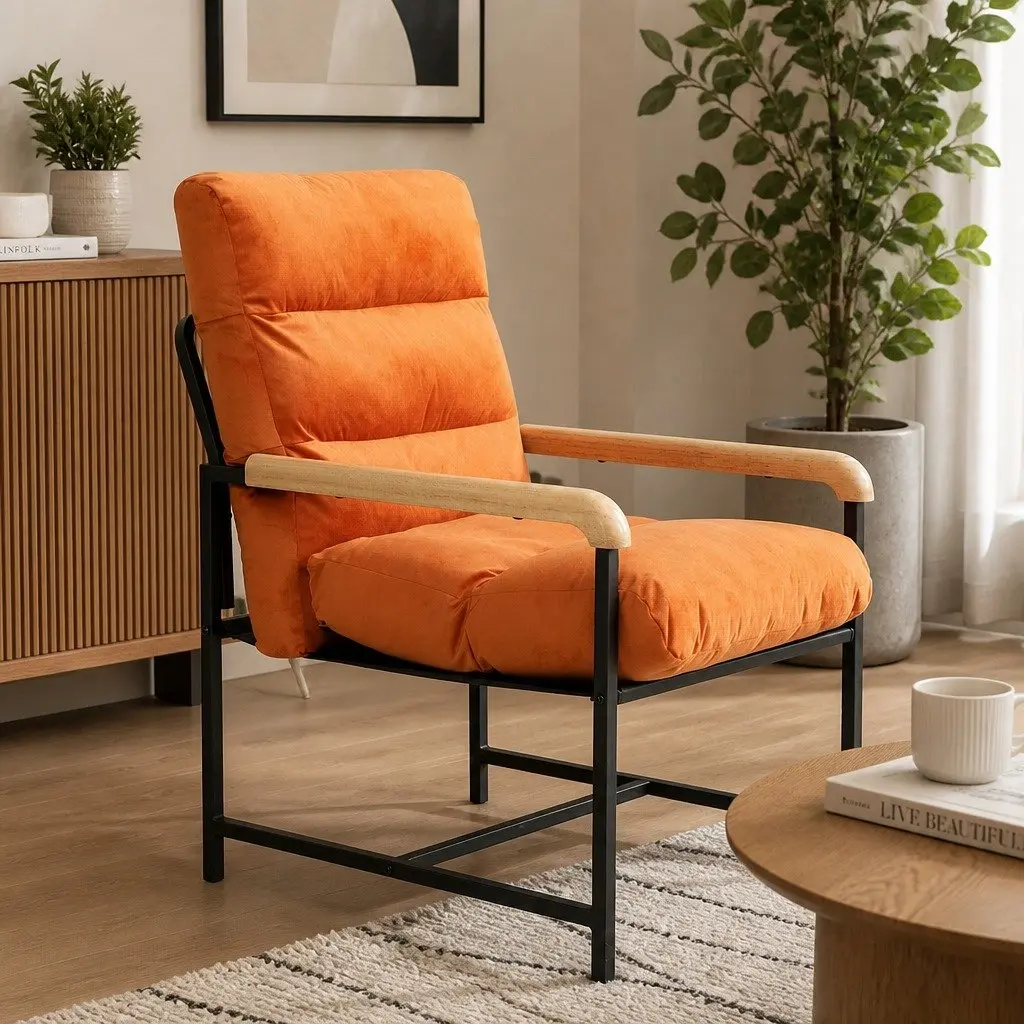 Velvet Cushion Lounge Chair with Metal Frame