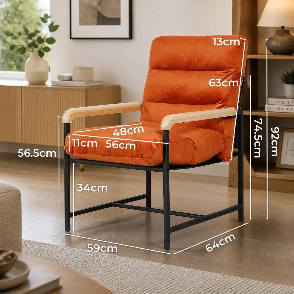 Velvet Cushion Lounge Chair with Metal Frame