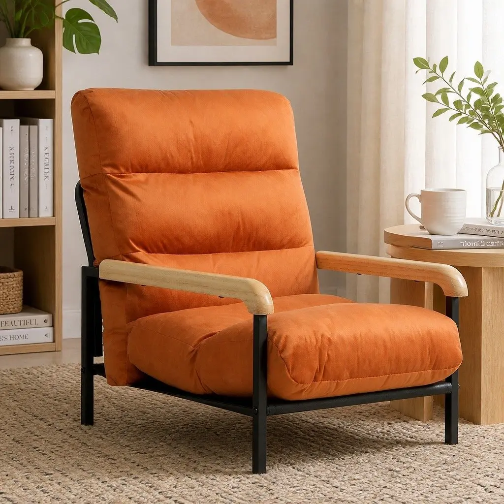 Velvet Cushion Lounge Chair with Metal Frame