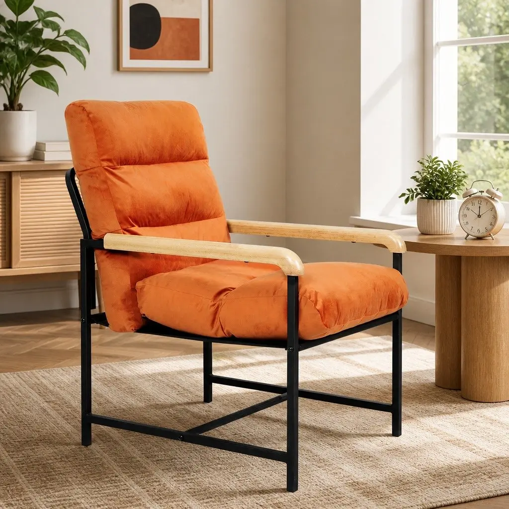 Velvet Cushion Lounge Chair with Metal Frame