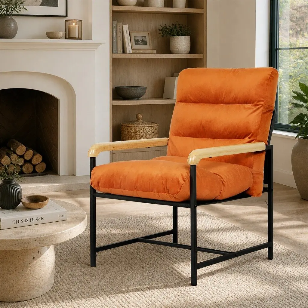 Velvet Cushion Lounge Chair with Metal Frame