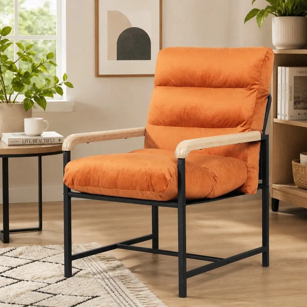 Velvet Cushion Lounge Chair with Metal Frame