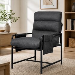 Dark Grey Linen Accent Armchair with Storage Bags