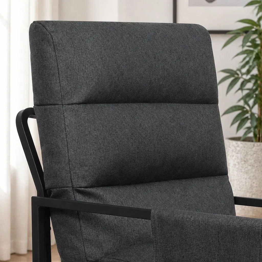 Lounge Chair Dark Grey Linen Soft Cushion Metal Frame Accent Chair with Removable Storage Bags