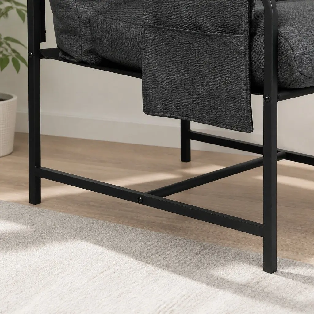 Lounge Chair Dark Grey Linen Soft Cushion Metal Frame Accent Chair with Removable Storage Bags