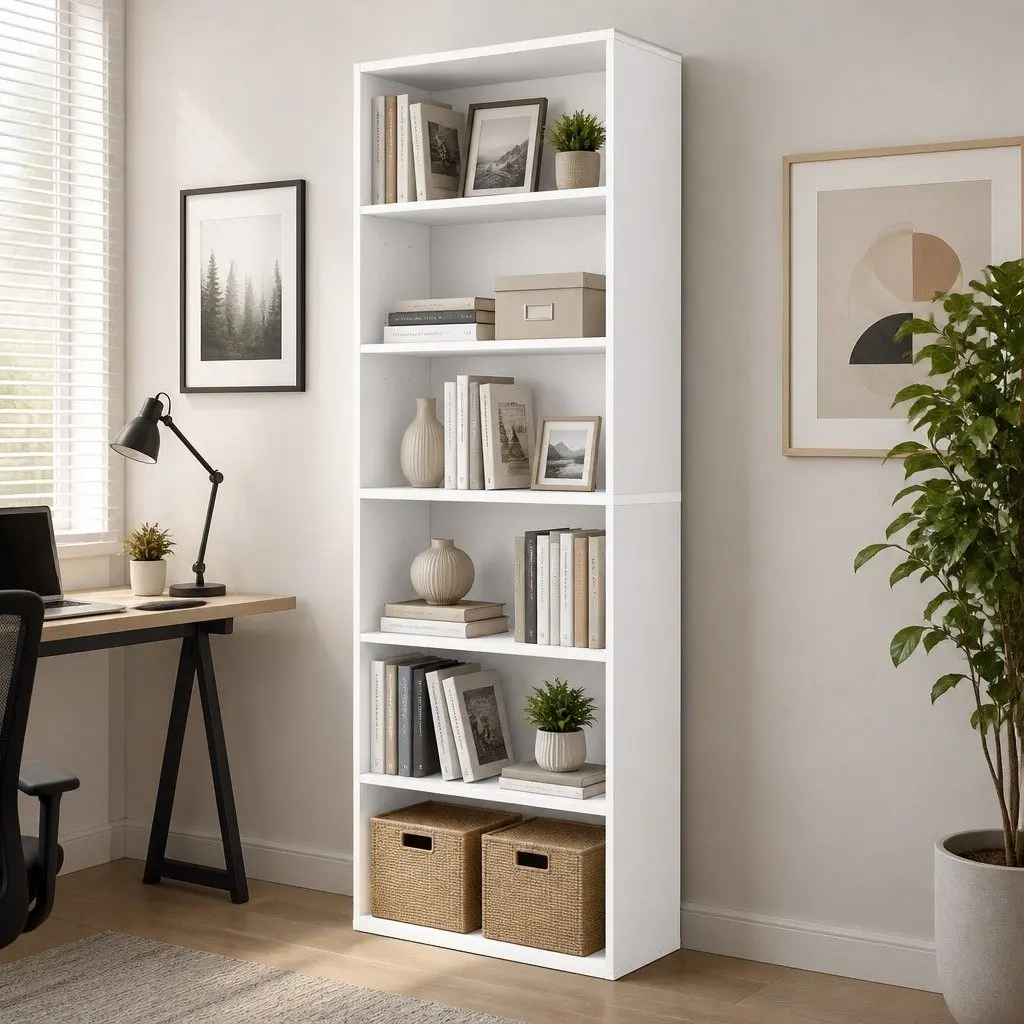 Freestanding Bookshelf Wooden Adjustable Shelves 6 Tier White Storage Display 60cm x 24cm x 178.5cm