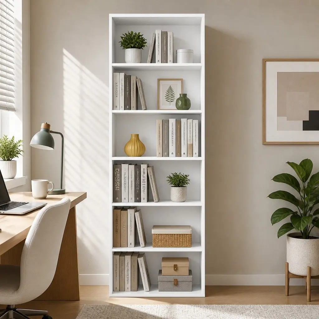 Freestanding Bookshelf Wooden Adjustable Shelves 6 Tier White Storage Display 60cm x 24cm x 178.5cm