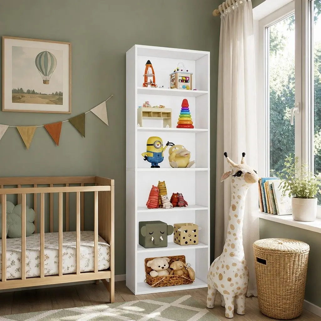 Freestanding Bookshelf Wooden Adjustable Shelves 6 Tier White Storage Display 60cm x 24cm x 178.5cm