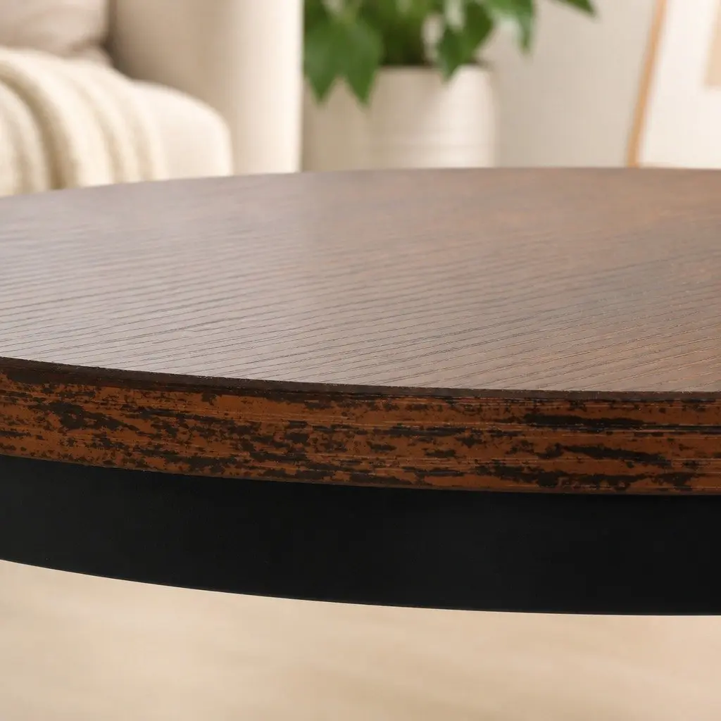 Nesting Coffee Table Set Round Modern 2 Piece Wood E1-grade Particle Board Matte Black Metal Frame