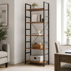 5-Tier Industrial Bookshelf 157.5cm Tall Storage Cabinet Display Shelving Unit