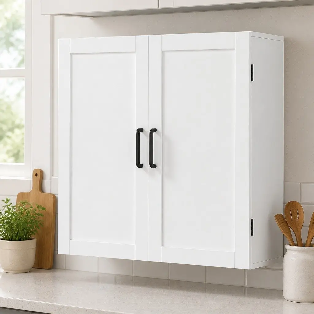 Wall Mounted Kitchen Cabinet White Hanging Cupboard Adjustable Shelves Storage