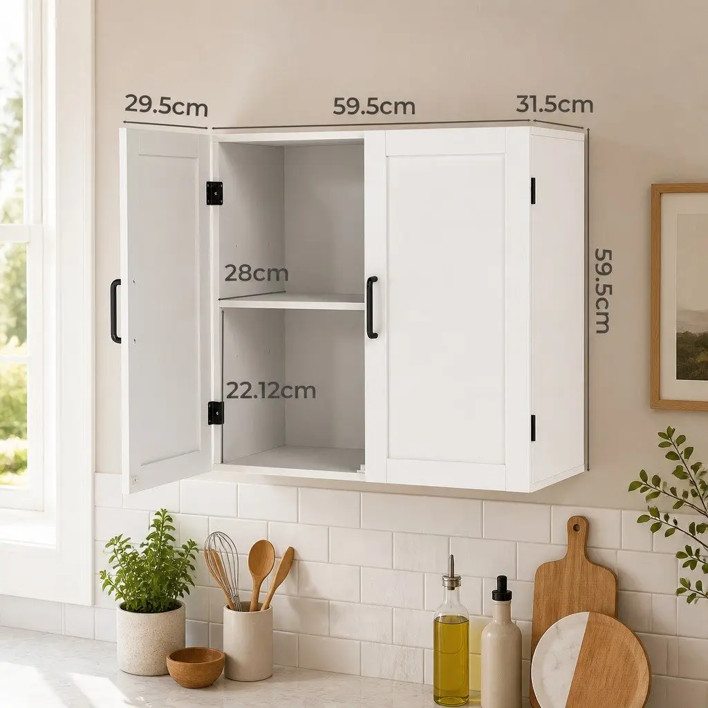 Wall Mounted Kitchen Cabinet White Hanging Cupboard Adjustable Shelves Storage
