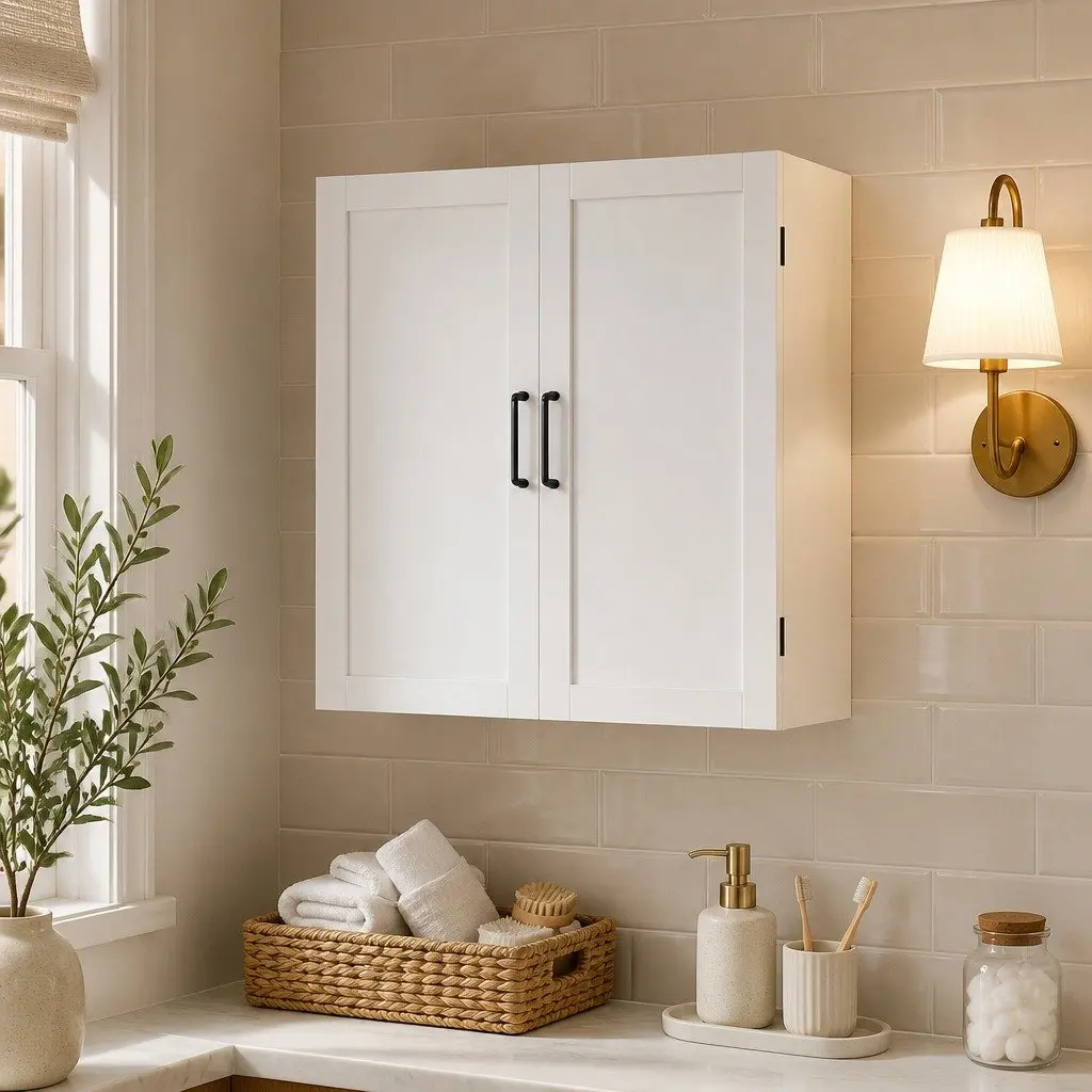 Wall Mounted Kitchen Cabinet White Hanging Cupboard Adjustable Shelves Storage