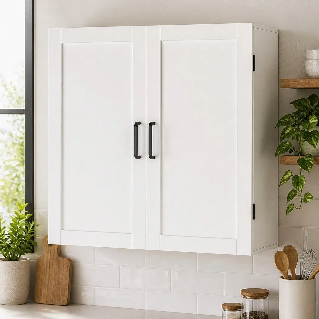 Wall Mounted Kitchen Cabinet White Hanging Cupboard Adjustable Shelves Storage