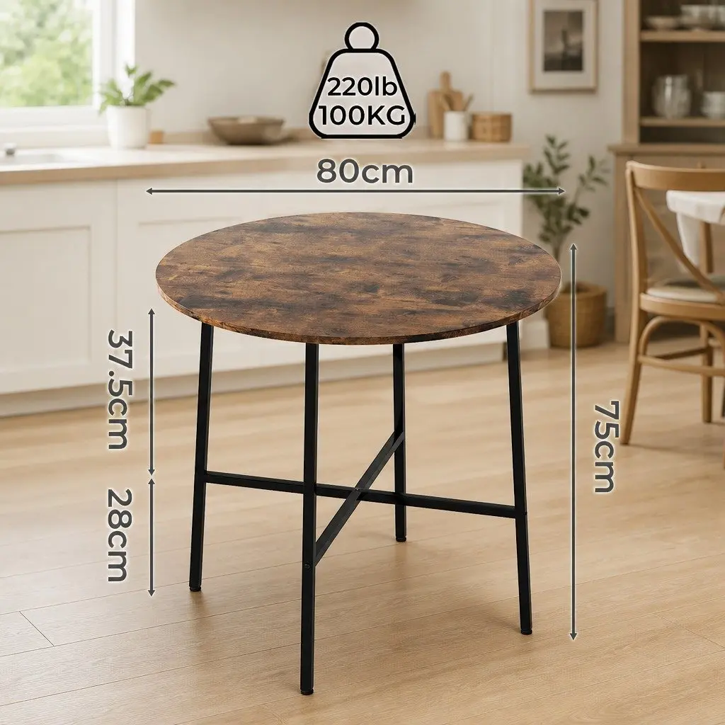 Round Dining Table 80cm Kitchen Seats 2-4 Person Industrial Steel Frame