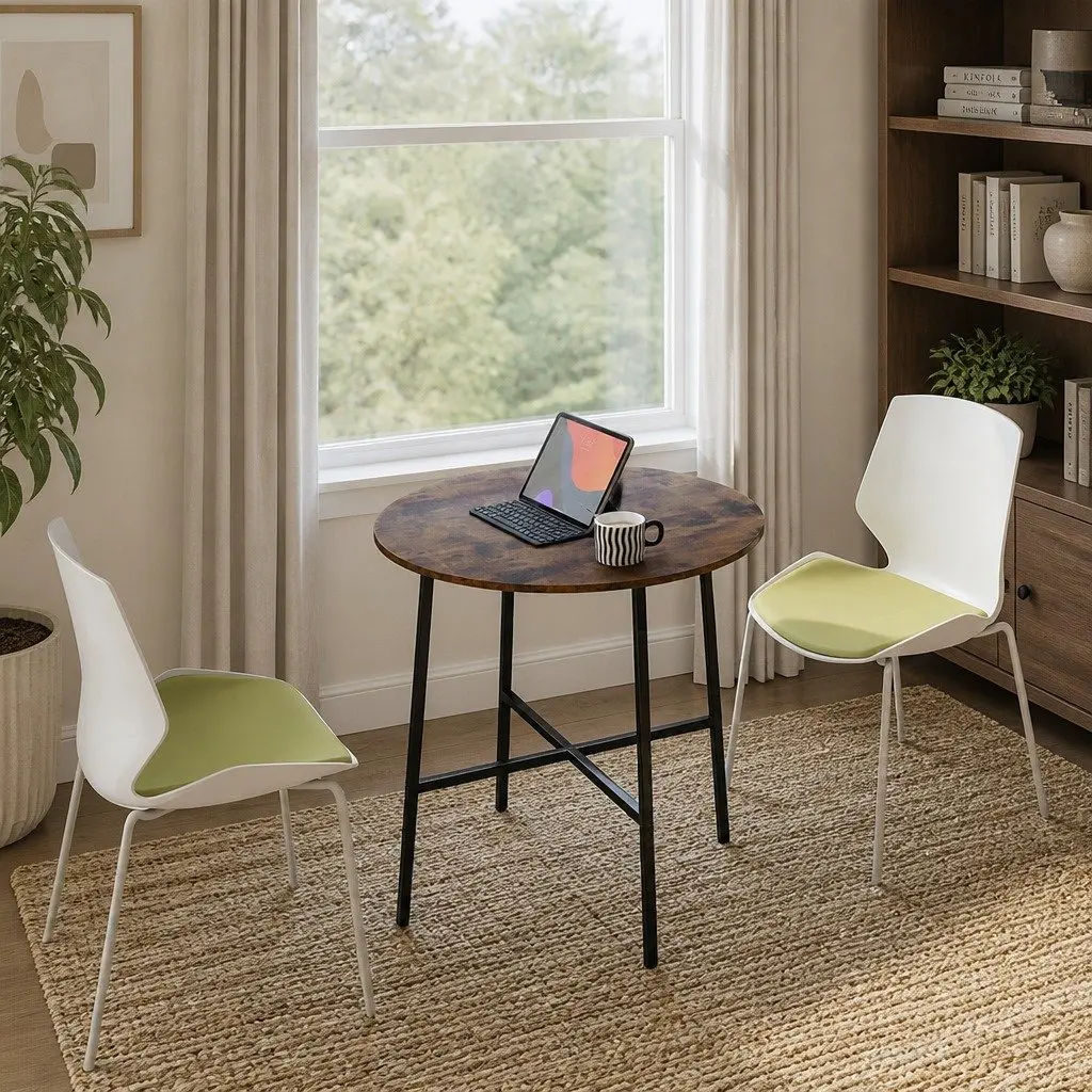 Round Dining Table 80cm Kitchen Seats 2-4 Person Industrial Steel Frame