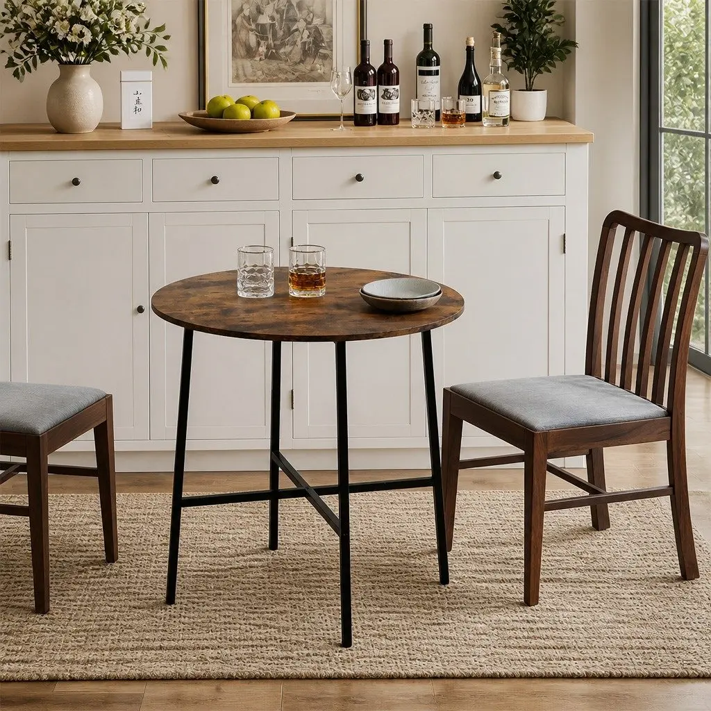 Round Dining Table 80cm Kitchen Seats 2-4 Person Industrial Steel Frame