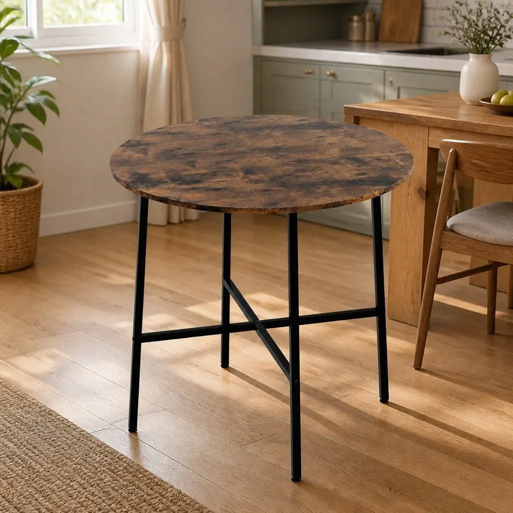 Round Dining Table 80cm Kitchen Seats 2-4 Person Industrial Steel Frame