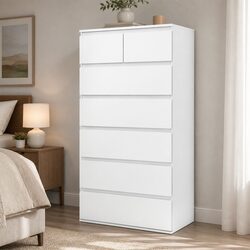 Elegant Tall Storage Cabinet with 7 Drawers in White