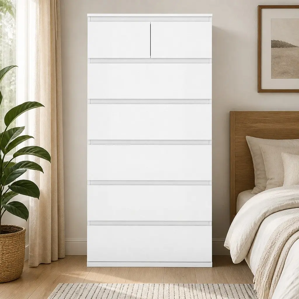 Tall Storage Cabinet with 7 Drawers in White