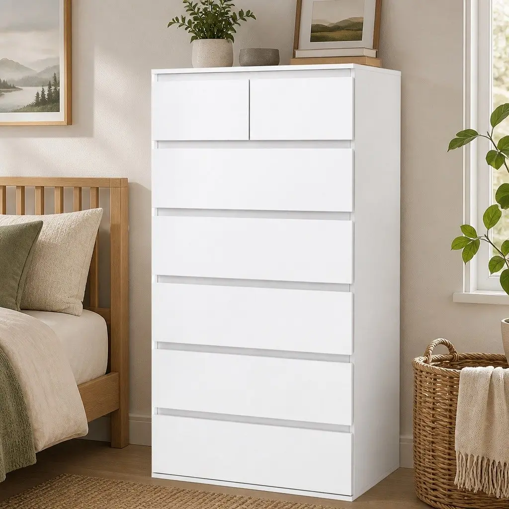 Tall Storage Cabinet with 7 Drawers in White