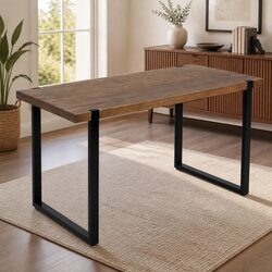 Solid Pine Wood Dining Table with Steel Frame
