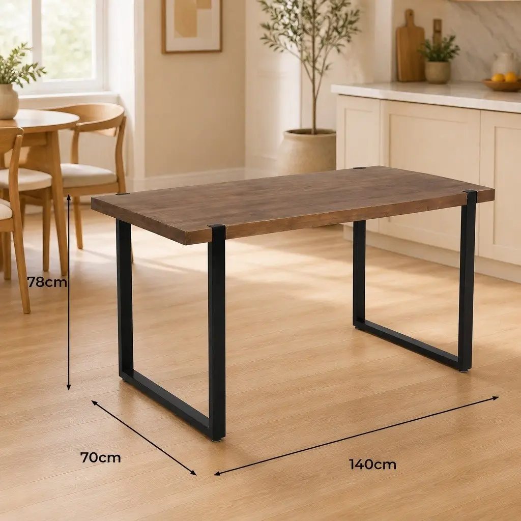 Solid Pine Wood Dining Table with Steel Frame